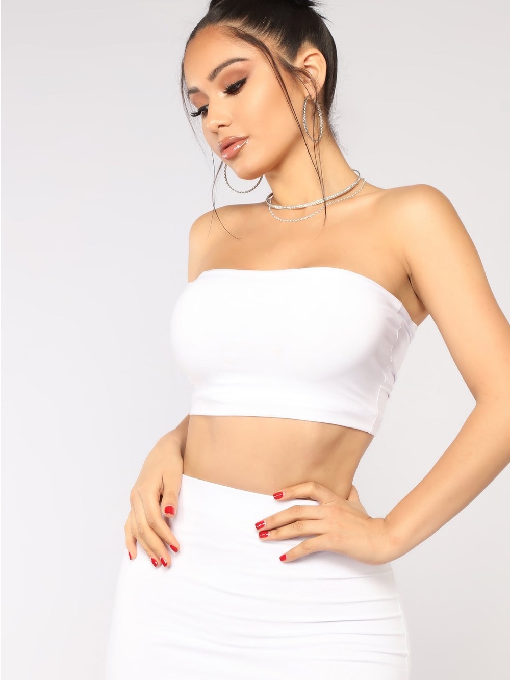 Fashion nova White High-Waist Maxi Skirt and bandeau top set sz L - Picture 2 of 4